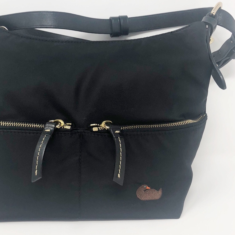 Dooney & Bourke Black Nylon Hobo Leather Trim